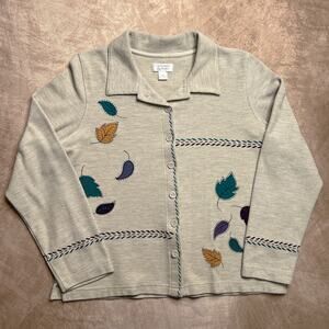 Vintage Y2K Christopher & Banks Embroidered Fall Leaves Button Up Sweater Autumn